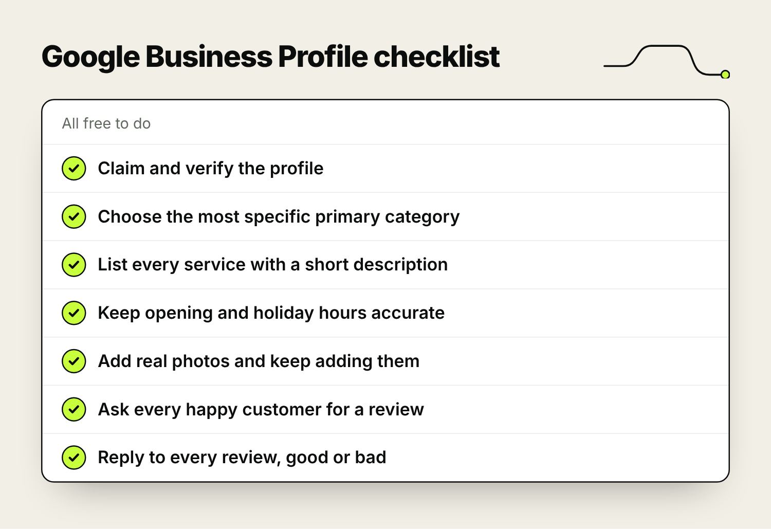 A seven-point Google Business Profile checklist, from verifying the profile to replying to every review.